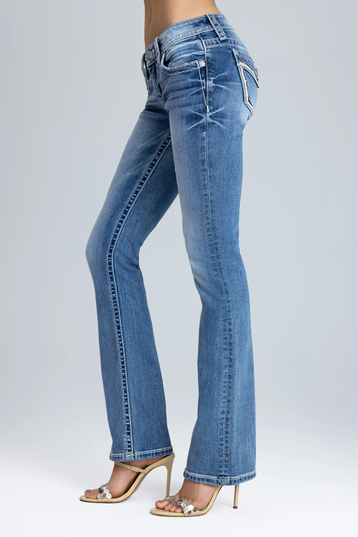 Halo Border Stitched Low Rise Bootcut Jeans - Image 6