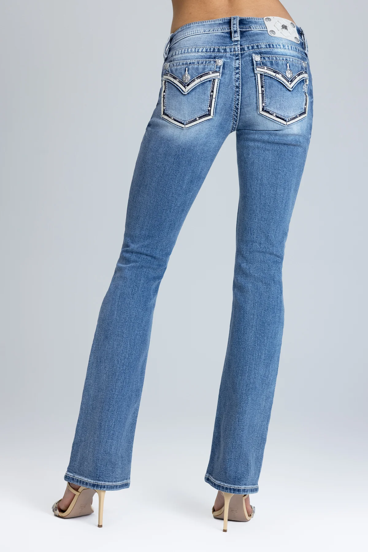 Halo Border Stitched Low Rise Bootcut Jeans - Image 8
