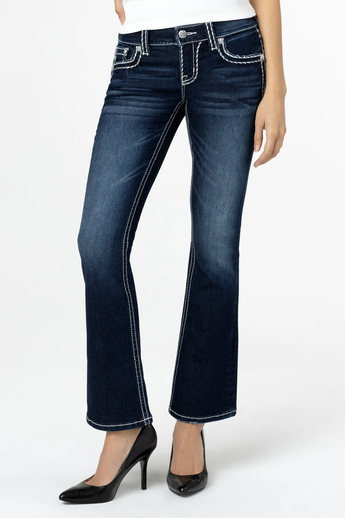 Loose Saddle Stitch Border Bootcut Jeans - Image 3