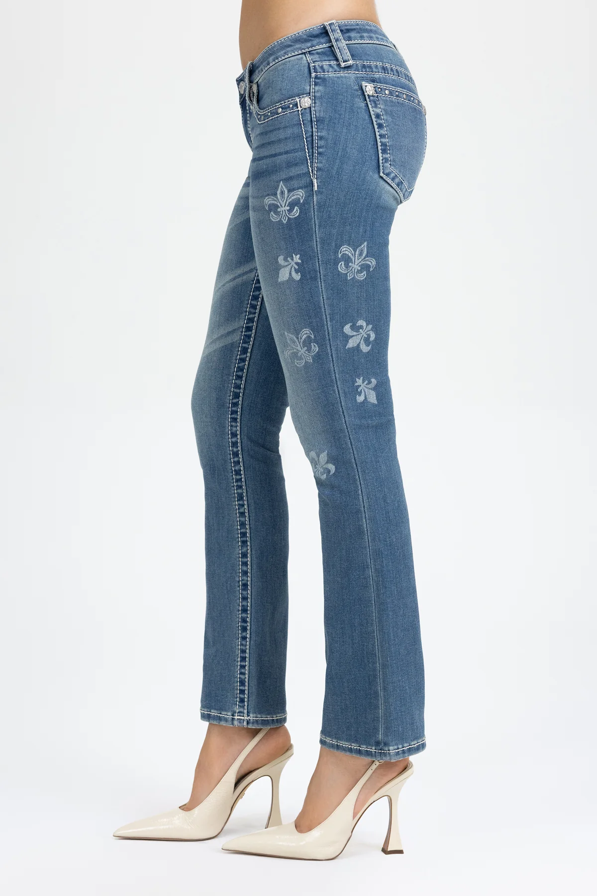 Scattered Fleur Low Rise Slim Bootcut Jeans - Image 4